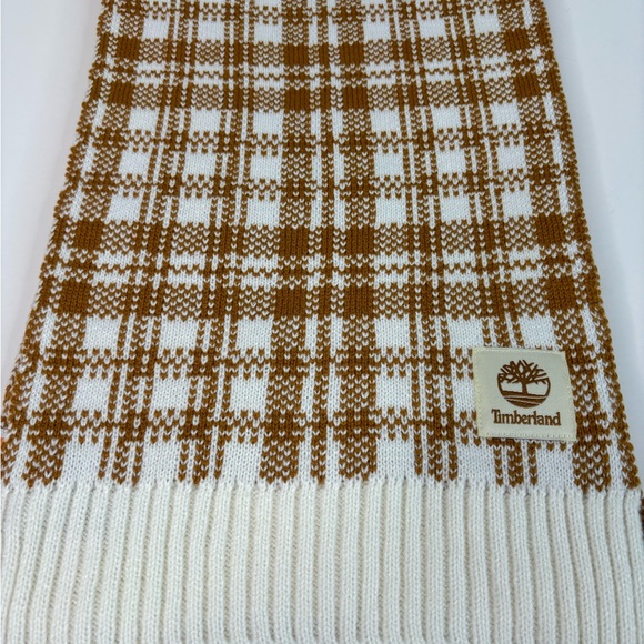 Timberland Knit Scarf Plaid Brown and Cream - Picture 5 of 7